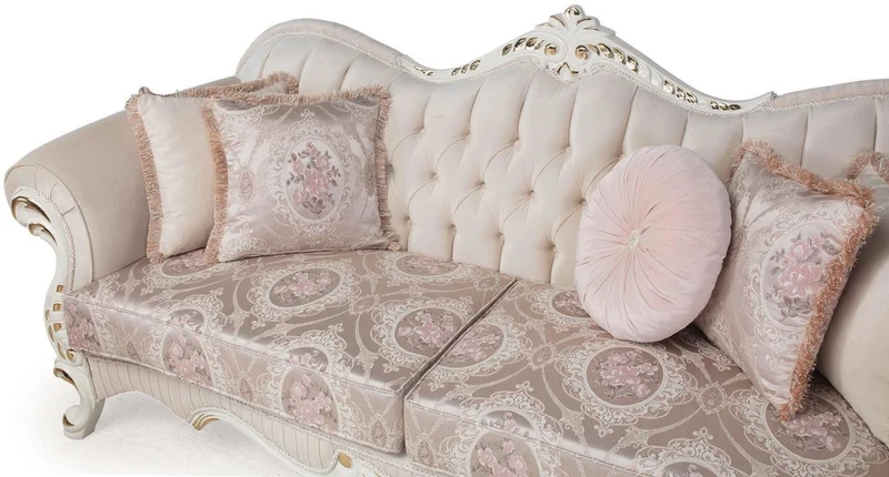 Casa Padrino Luxus Barock Wohnzimmer Set Rosa / Weiß / Gold - 2 Sofas & 2 Sessel & 1 Couchtisch - Wohnzimmer Möbel im Barockstil - Edel & Prunkvoll