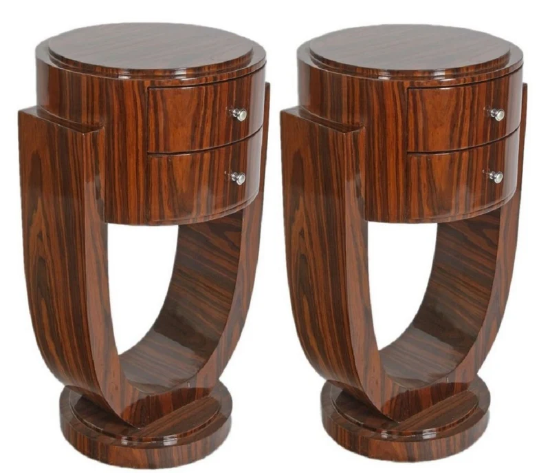 Casa Padrino Art Deco Beistelltisch Set Braun 45 x 40 x H. 75 cm - Mahagoni Beistelltische mit 2 Schubladen - Luxus Qualität