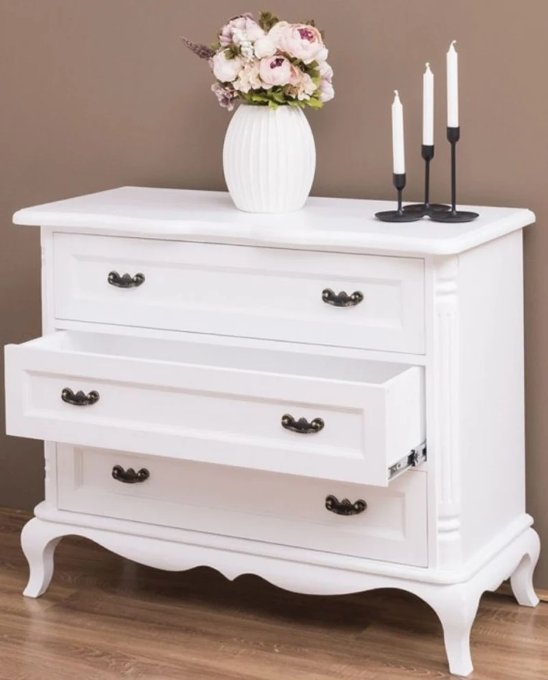 Casa Padrino Landhausstil Massivholz Kommode mit 3 Schubladen Weiß 110 x 48 x H. 89 cm - Landhausstil Möbel