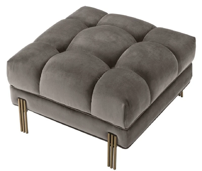 Casa Padrino Luxus Fußhocker Grau / Messingfarben 59 x 59 x H. 43 cm - Samt Hocker mit Edelstahl Beinen - Wohnzimmer Möbel
