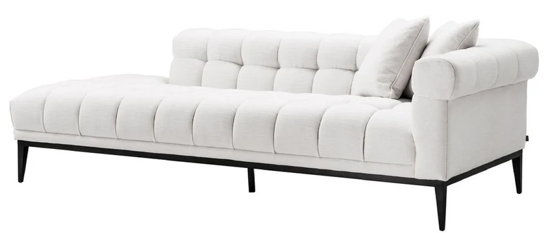 Casa Padrino Luxus Lounge Sofa Weiß / Schwarz 223 x 98 x H. 69 cm - Rechtsseitiges Wohnzimmer Sofa mit 2 Kissen - Luxus Qualität