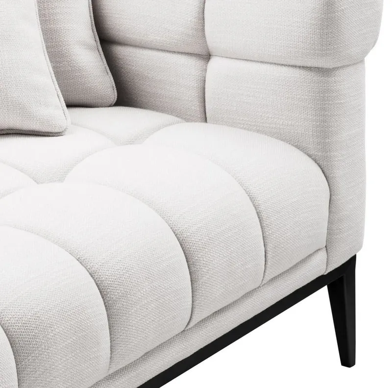 Casa Padrino Luxus Lounge Sofa Weiß / Schwarz 223 x 98 x H. 69 cm - Rechtsseitiges Wohnzimmer Sofa mit 2 Kissen - Luxus Qualität
