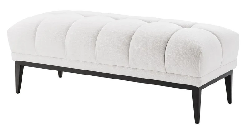 Casa Padrino Luxus Sitzbank Weiß / Schwarz 124 x 53 x H. 44 cm - Gepolsterte Bank mit Edelstahl Beinen - Wohnzimmer Möbel