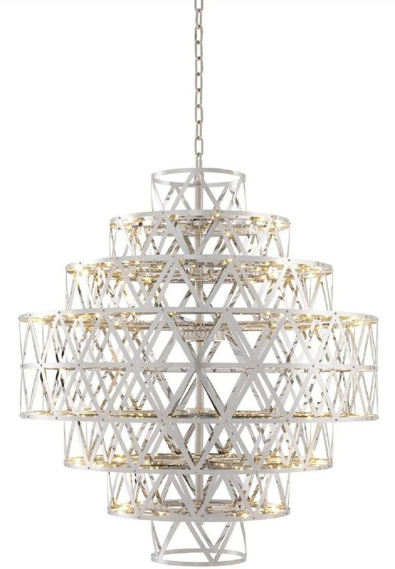 Casa Padrino Luxus LED Kronleuchter Silber Ø 82 x H. 88,5 cm - Runder Edelstahl Kronleuchter - Luxus Qualität