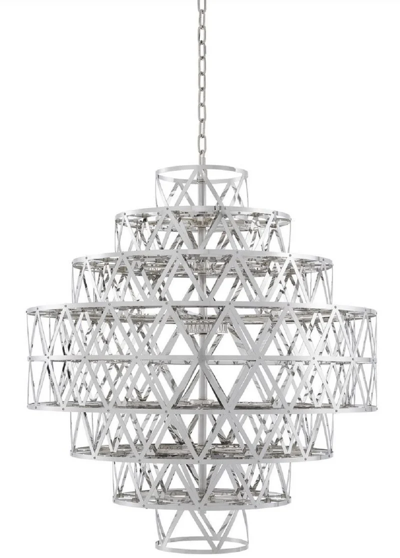 Casa Padrino Luxus LED Kronleuchter Silber Ø 82 x H. 88,5 cm - Runder Edelstahl Kronleuchter - Luxus Qualität