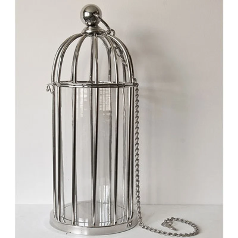 Casa Padrino Luxus Kerzenleuchter Messing vernickelt im Vogelkäfig Design 25 x H. 56 cm - Hotel Restaurant Accessoires Windlicht Ständer Hurricane