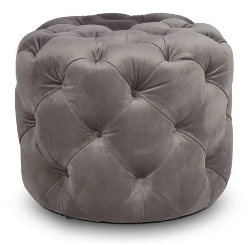 Casa Padrino Luxus Chesterfield Samt Hocker Grau Ø 53 x H. 41 cm - Runder Sitzhocker - Chesterfield Möbel