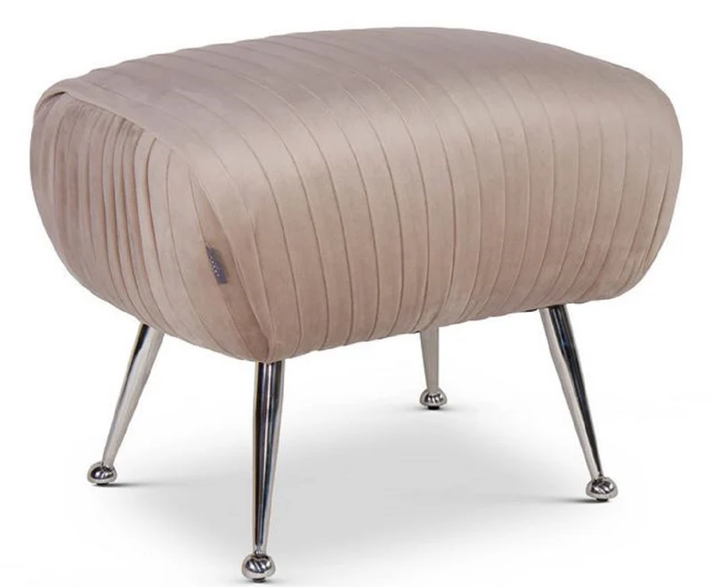 Casa Padrino Luxus Sitzhocker Champagnerfarben / Silber 57 x 45 x H. 46 cm - Samt Hocker mit Edelstahl Beinen - Luxus Möbel