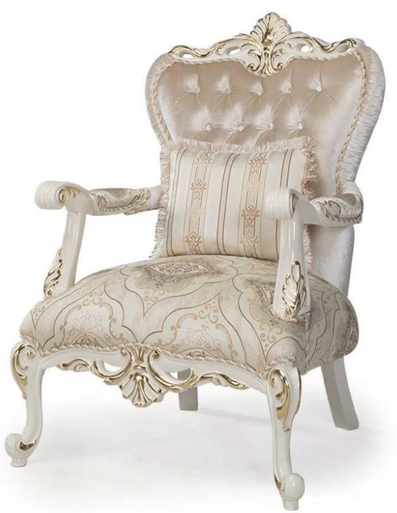Casa Padrino Luxus Barock Wohnzimmer Set Mehrfarbig / Weiß / Gold - 2 Sofas & 2 Sessel & 1 Couchtisch - Wohnzimmer Möbel im Barockstil - Edel & Prunkvoll