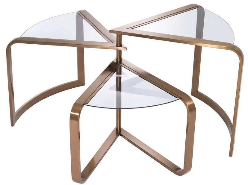 Casa Padrino Designer Edelstahl Beistelltisch mit Glasplatten Kupferfarben 109 x 58 x H. 56 cm - Designer Möbel