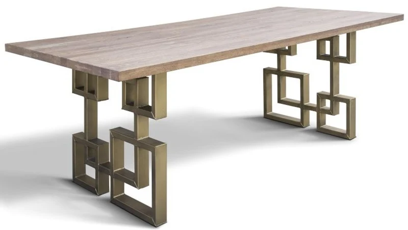 Casa Padrino Designer Massivholz Esstisch mit rustikaler Eichenholz Tischplatte und Stahl Beinen - Verschiedene Farben & Größen - Esszimmer Tisch