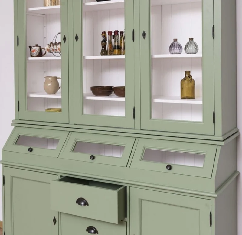 Casa Padrino Landhausstil Küchenschrank Hellgrün / Weiß 164 x 50 x H. 226 cm - 2-teiliger Massivholz Esszimmer Schrank - Landhausstil Esszimmer Möbel
