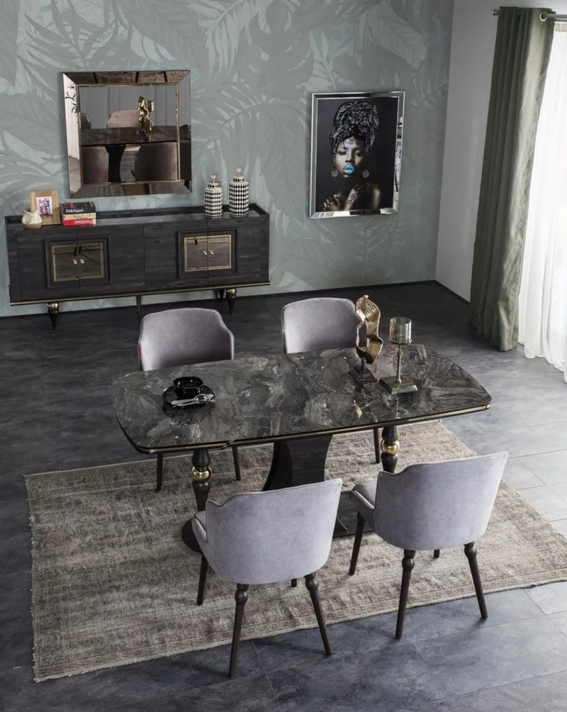 Casa Padrino Luxus Art Deco Sideboard Grau / Schwarz / Messingfarben 210 x 44 x H. 86 cm - Edler Schrank mit 4 Türen - Art Deco Möbel