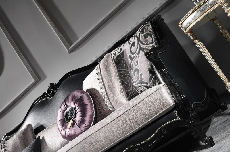 Casa Padrino Luxus Barock Wohnzimmer Sofa Silber / Schwarz 260 x 90 x H. 95 cm - Edel & Prunkvoll