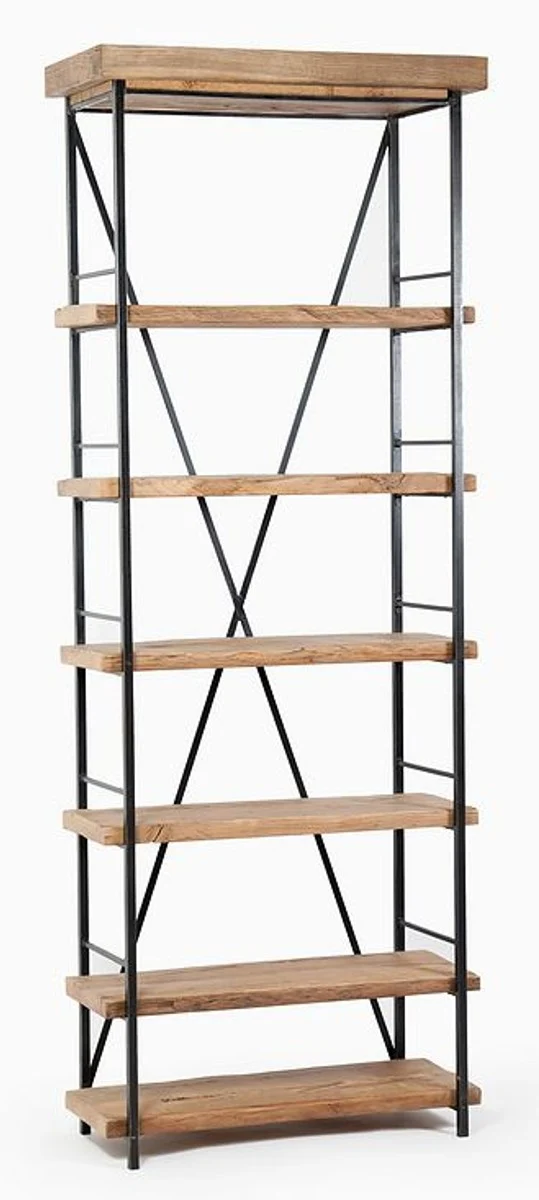 Casa Padrino Bücherregal Industrial Look 80 x 35 x H.210 cm Vintage Eiche / Metall - Regalschrank Bücherschrank Regal Industrie Design