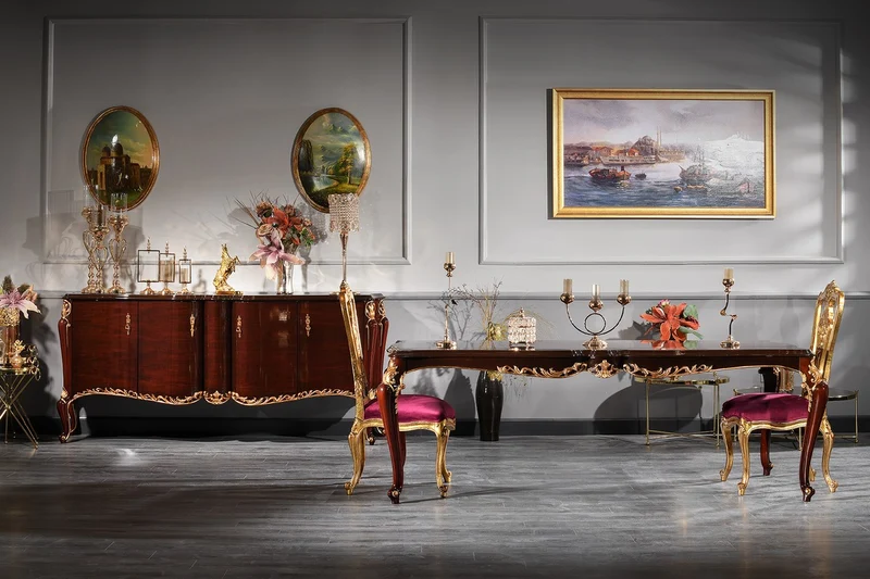 Casa Padrino Luxus Barock Sideboard Dunkelbraun / Gold 224 x 57 x H. 105 cm - Edler Schrank mit Glasplatte und 4 Türen - Barock Möbel