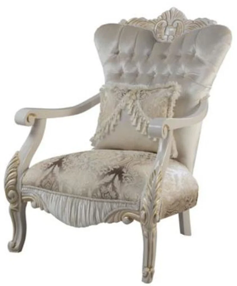 Casa Padrino Luxus Barock Sessel mit dekorativem Kissen Mehrfarbig / Weiß / Gold 85 x 76 x H. 110 cm - Barock Wohnzimmer Möbel