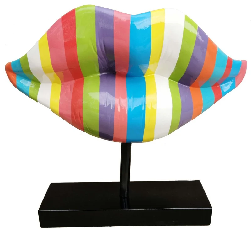Casa Padrino Designer Deko Skulptur Lippen Mund mit Ständer Mehrfarbig / Schwarz 55 x H. 45 cm - Deko Accessoires