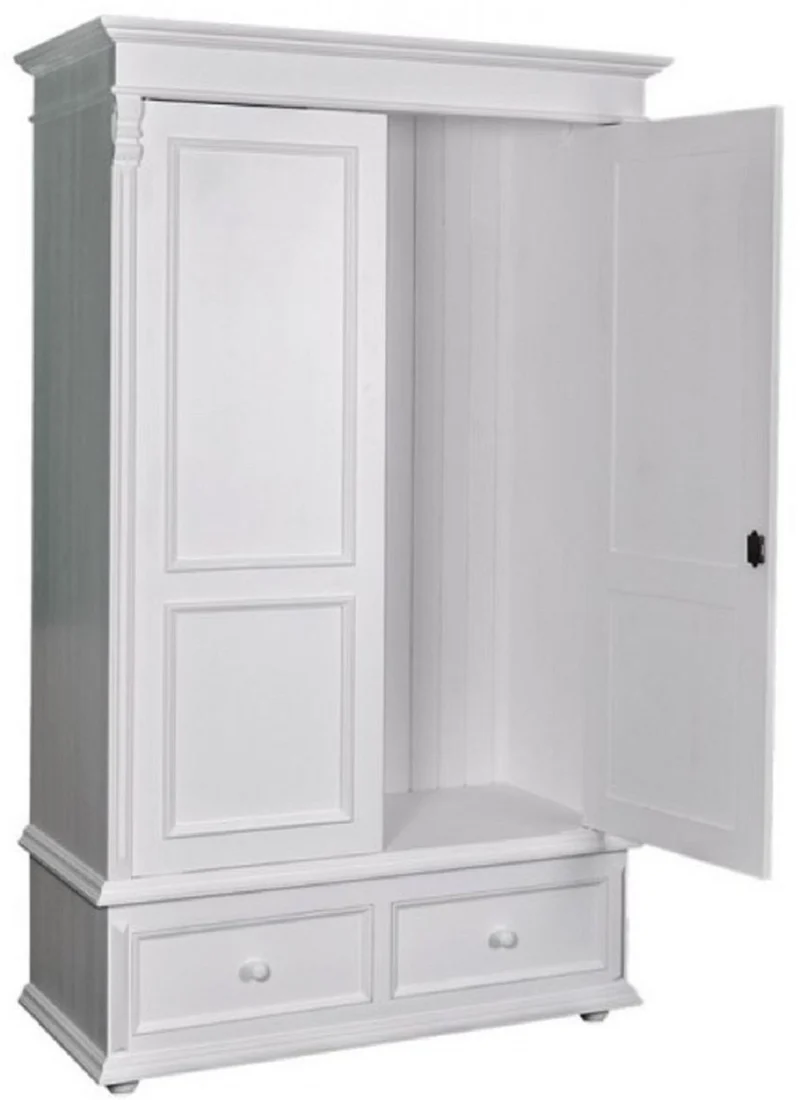 Casa Padrino Landhaus Stil Kleiderschrank Weiß, Massives Pinienholz, H 206 cm B 127 cm T 61 cm