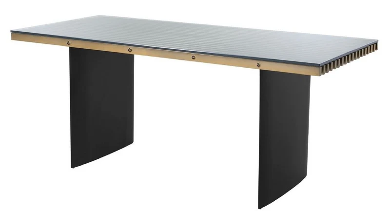Casa Padrino Luxus Schreibtisch mit Glasplatte Messing / Schwarz 180 x 78,5 x H. 76 cm - Luxus Qualität - Büromöbel