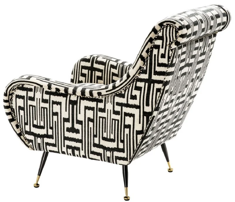 Casa Padrino Luxus Sessel Schwarz / Weiß / Messingfarben 80 x 90 x H. 88 cm - Wohnzimmer Sessel - Wohnzimmermöbel