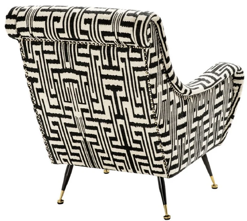 Casa Padrino Luxus Sessel Schwarz / Weiß / Messingfarben 80 x 90 x H. 88 cm - Wohnzimmer Sessel - Wohnzimmermöbel