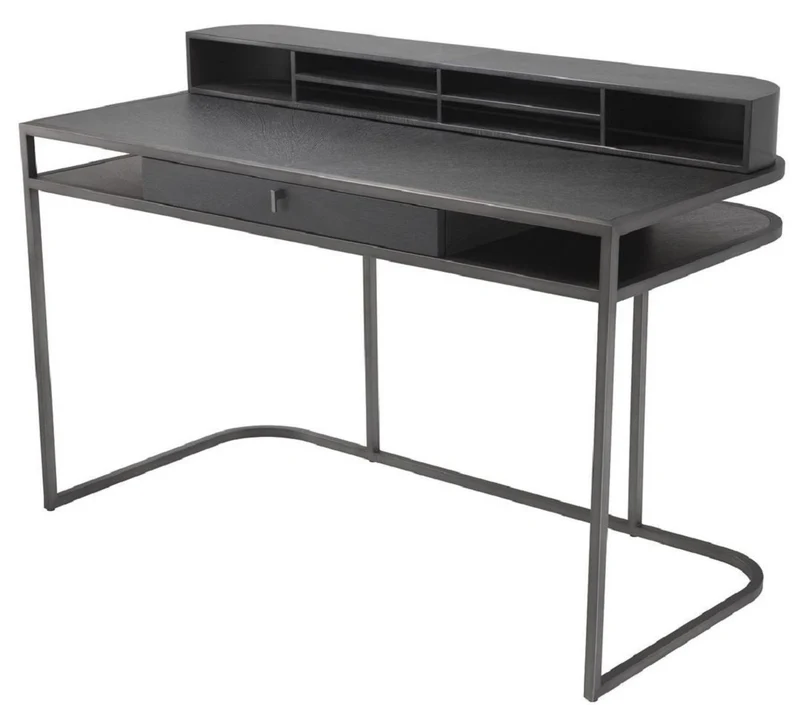 Casa Padrino Luxus Schreibtisch mit Schublade und abnehmbaren Regalaufsatz Dunkelgrau 130 x 60 x H. 75 cm - Büromöbel