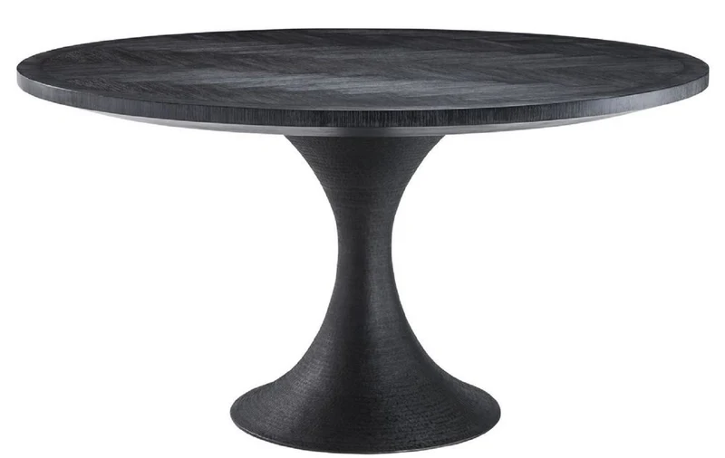 Casa Padrino Luxus Esstisch Schwarz Ø 140 x H. 76 cm - Runder Küchentisch - Luxus Esszimmer Möbel
