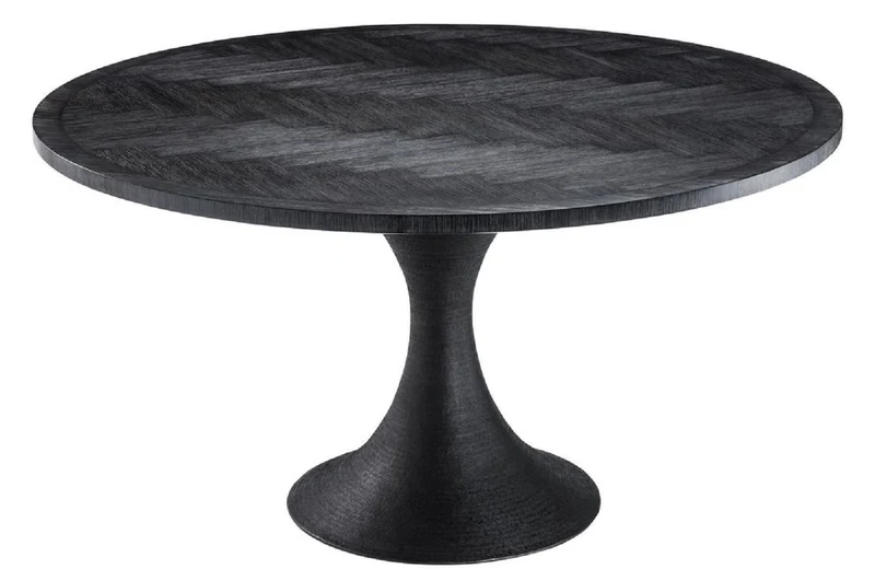 Casa Padrino Luxus Esstisch Schwarz Ø 140 x H. 76 cm - Runder Küchentisch - Luxus Esszimmer Möbel