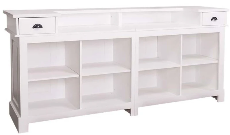 Casa Padrino Landhausstil Theke Weiß 240 x 65 x H. 107 cm - Massivholz Ladentheke mit 2 Schubladen - Landhausstil Möbel