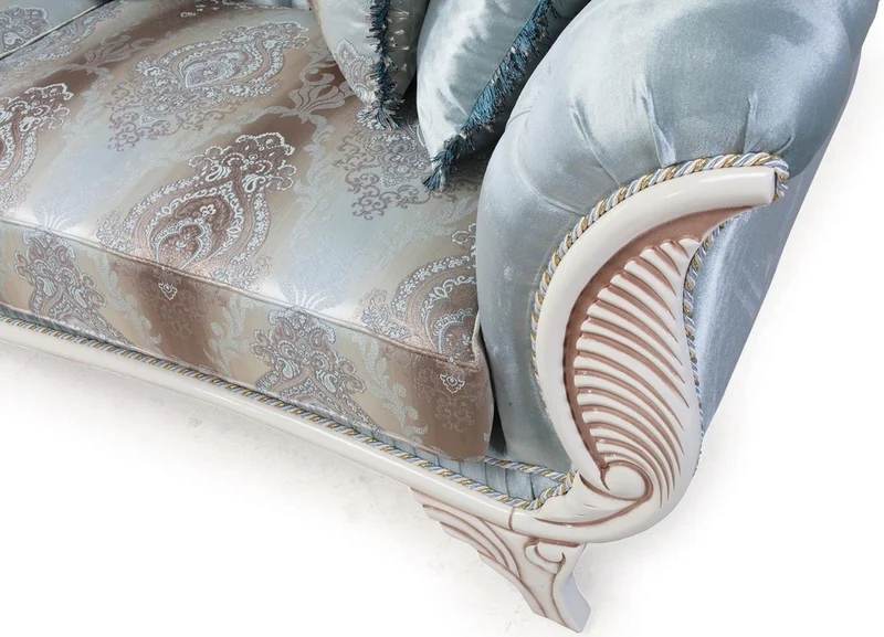 Casa Padrino Luxus Barock Wohnzimmer Sofa mit dekorativen Kissen Türkis / Creme / Bronze 232 x 87 x H. 96 cm - Wohnzimmermöbel im Barockstil