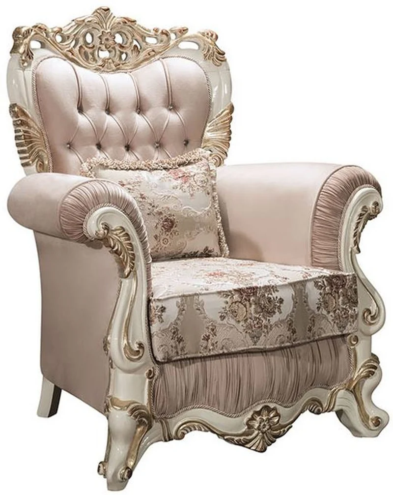 Casa Padrino Luxus Barock Sessel mit Glitzersteinen und dekorativem Kissen Rosa / Weiß / Gold 106 x 90 x H. 110 cm - Wohnzimmer Möbel im Barockstil