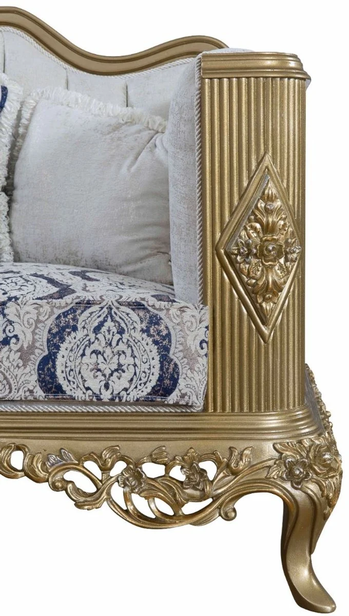 Casa Padrino Luxus Barock Wohnzimmer Set Blau / Weiß / Gold - 2 Sofas & 2 Sessel & 1 Couchtisch - Prunkvolle Barock Möbel - Wohnzimmer Möbel