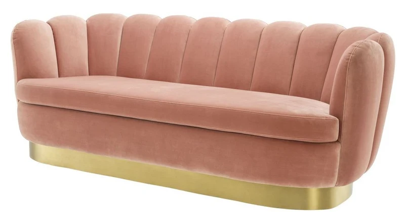 Casa Padrino Luxus Samt Sofa Hautfarben / Messing 225 x 90 x H. 80 cm - Wohnzimmer Sofa - Luxus Qualität