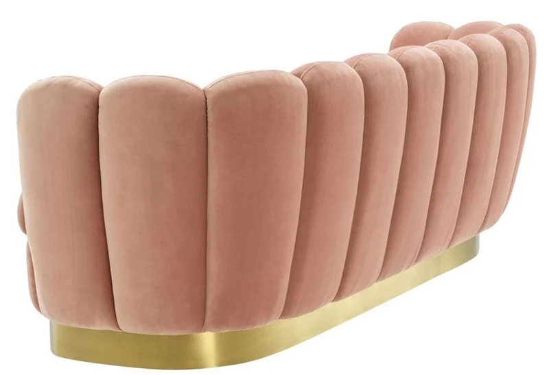 Casa Padrino Luxus Samt Sofa Hautfarben / Messing 225 x 90 x H. 80 cm - Wohnzimmer Sofa - Luxus Qualität