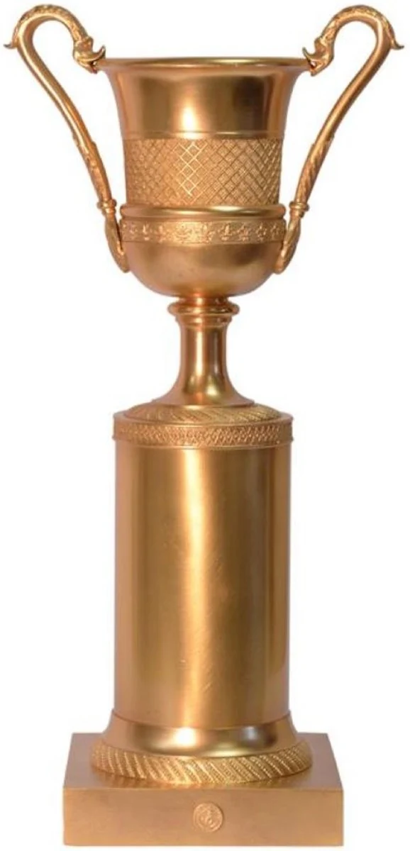 Casa Padrino Barock Bronze Deko Vase mit Sockel Bronzefarben 21,4 x 14,5 x H. 41,9 cm - Pokal - Trophäe - Wohnzimmer Dekoration