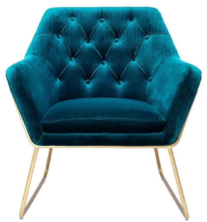 Casa Padrino Luxus Lounge Samt Sessel Blau / Messing 75 x 78 x H. 82 cm - Retro Wohnzimmer Sessel - Luxus Möbel