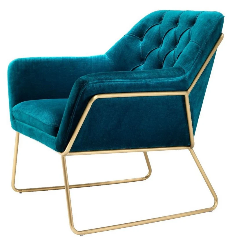 Casa Padrino Luxus Lounge Samt Sessel Blau / Messing 75 x 78 x H. 82 cm - Retro Wohnzimmer Sessel - Luxus Möbel