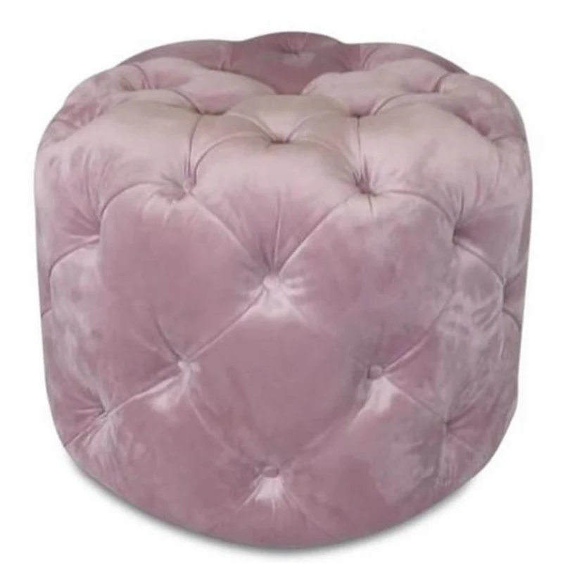 Casa Padrino Luxus Chesterfield Samt Hocker Rosa Ø 53 x H. 41 cm - Runder Sitzhocker - Chesterfield Möbel