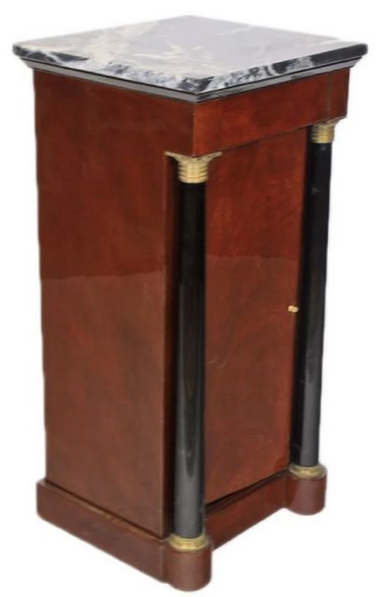 Casa Padrino Barock Mahagoni Säule mit Marmorplatte Dunkelbraun / Schwarz / Gold 40 x 35 x H. 80 cm - Barock Möbel