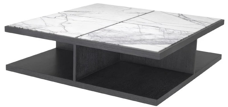 Casa Padrino Luxus Couchtisch Weiß / Lila / Anthrazitgrau 120 x 120 x H. 35 cm - Moderner Massivholz Wohnzimmertisch mit Marmorplatten - Luxus Qualität