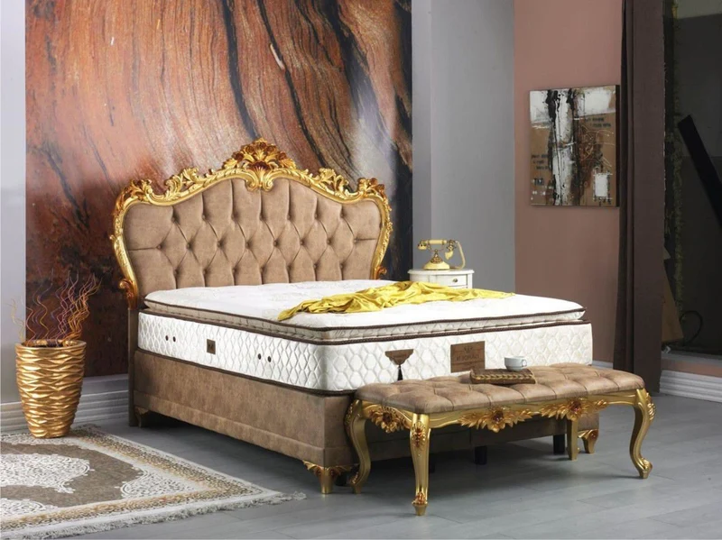 Casa Padrino Barock Schlafzimmer Set Braun / Gold - Prunkvolles Doppelbett mit Sitzbank - Schlafzimmer Möbel im Barockstil