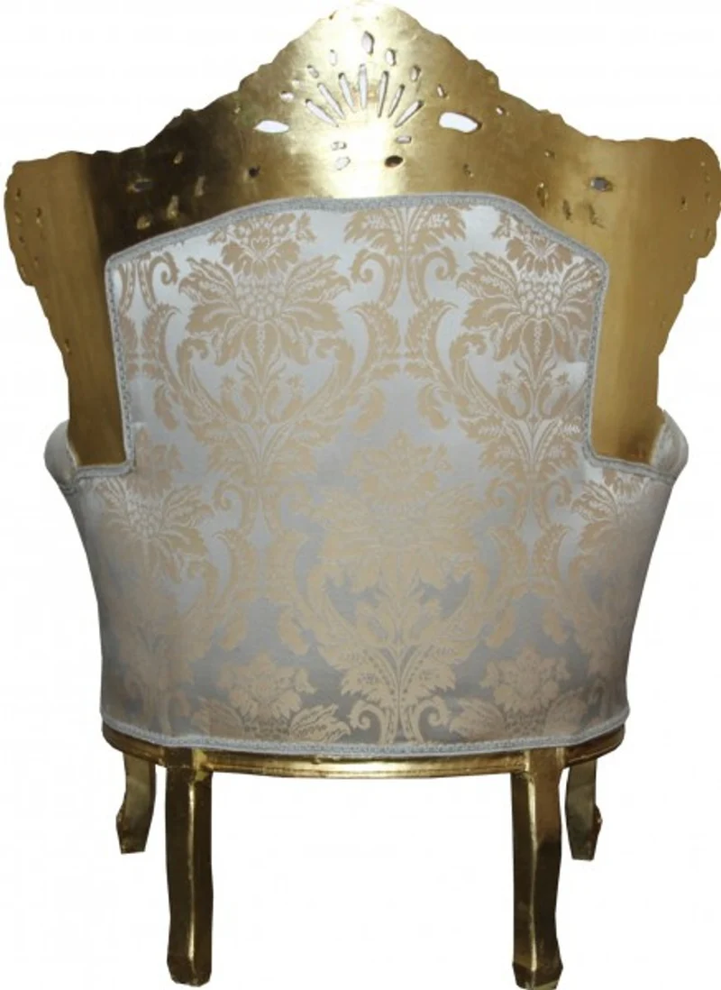 Casa Padrino Barock Sessel im Antik Stil - Creme mit Gold Muster und Glitzersteinen - 116 x 85 x 60 cm