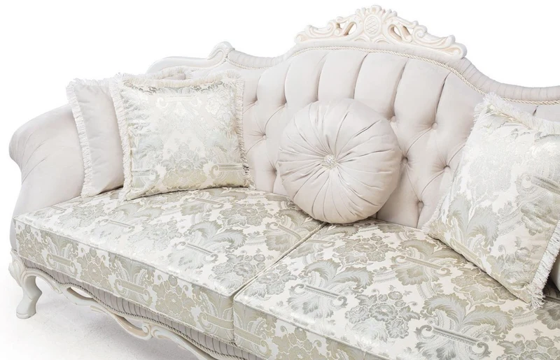 Casa Padrino Luxus Barock Wohnzimmer Sofa mit dekorativen Kissen Hellrosa / Weiß / Beige 230 x 90 x H. 110 cm - Barock Möbel