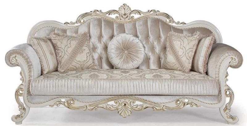 Casa Padrino Luxus Barock Sofa Mehrfarbig / Weiß / Gold 227 x 90 x H. 118 cm - Wohnzimmer Sofa mit dekorativen Kissen - Wohnzimmermöbel im Barockstil