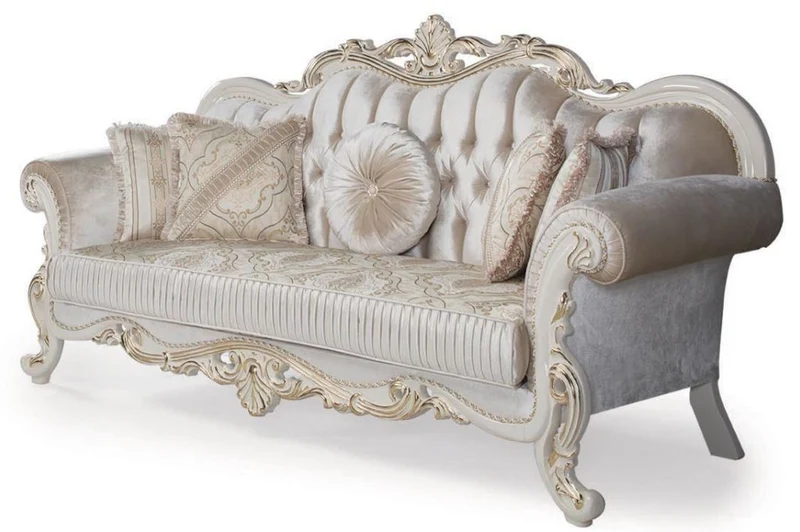 Casa Padrino Luxus Barock Sofa Mehrfarbig / Weiß / Gold 227 x 90 x H. 118 cm - Wohnzimmer Sofa mit dekorativen Kissen - Wohnzimmermöbel im Barockstil