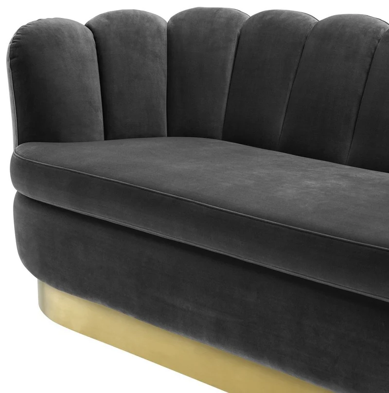 Casa Padrino Luxus Samt Sofa Dunkelgrau / Messingfarben 225 x 90 x H. 80 cm - Wohnzimmer Sofa - Luxus Qualität