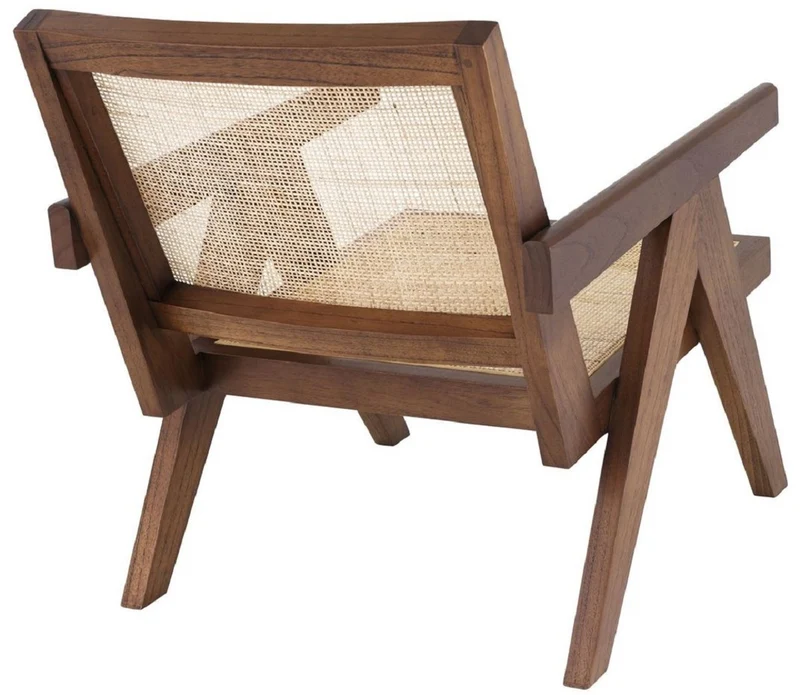 Casa Padrino Designer Stuhl Braun / Naturfarben 58 x 82 x H. 70 cm - Massivholz Stuhl mit Armlehnen und handgewebtem Rattangeflecht - Luxus Wohnzimmer Möbel
