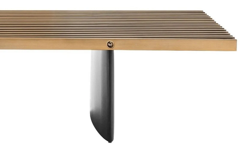 Casa Padrino Luxus Couchtisch Messing / Schwarz 220 x 78 x H. 38 cm - Wohnzimmertisch mit Edelstahl Tischplatte - Luxus Möbel