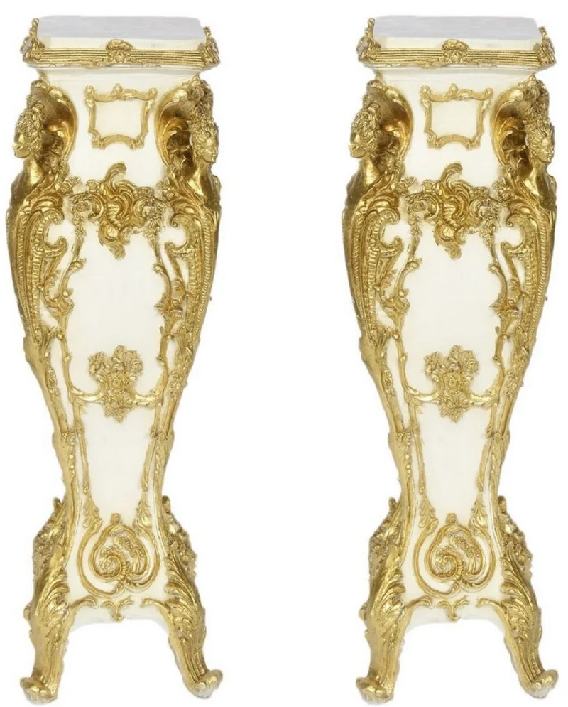 Casa Padrino Barock Säulen Set Creme / Gold 25 x 25 x H. 70 - Antik Stil Säulen - Prunkvolle Barock Möbel